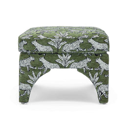 Raji Olive Green Leopard Jacquard Ottoman
