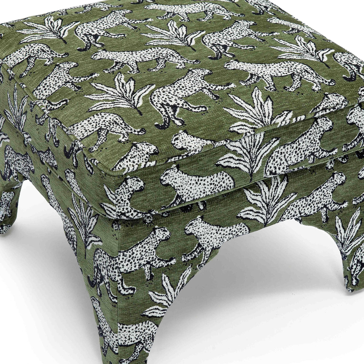 Raji Olive Green Leopard Jacquard Ottoman