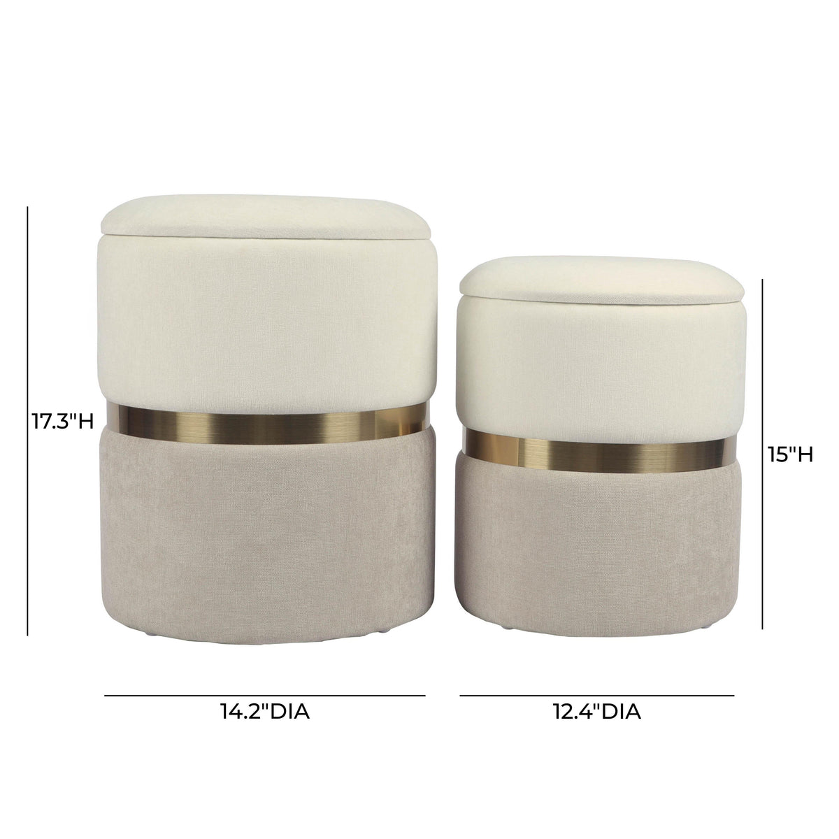 Gigi Cream and Tan Chenille Storage Ottoman - Set of 2