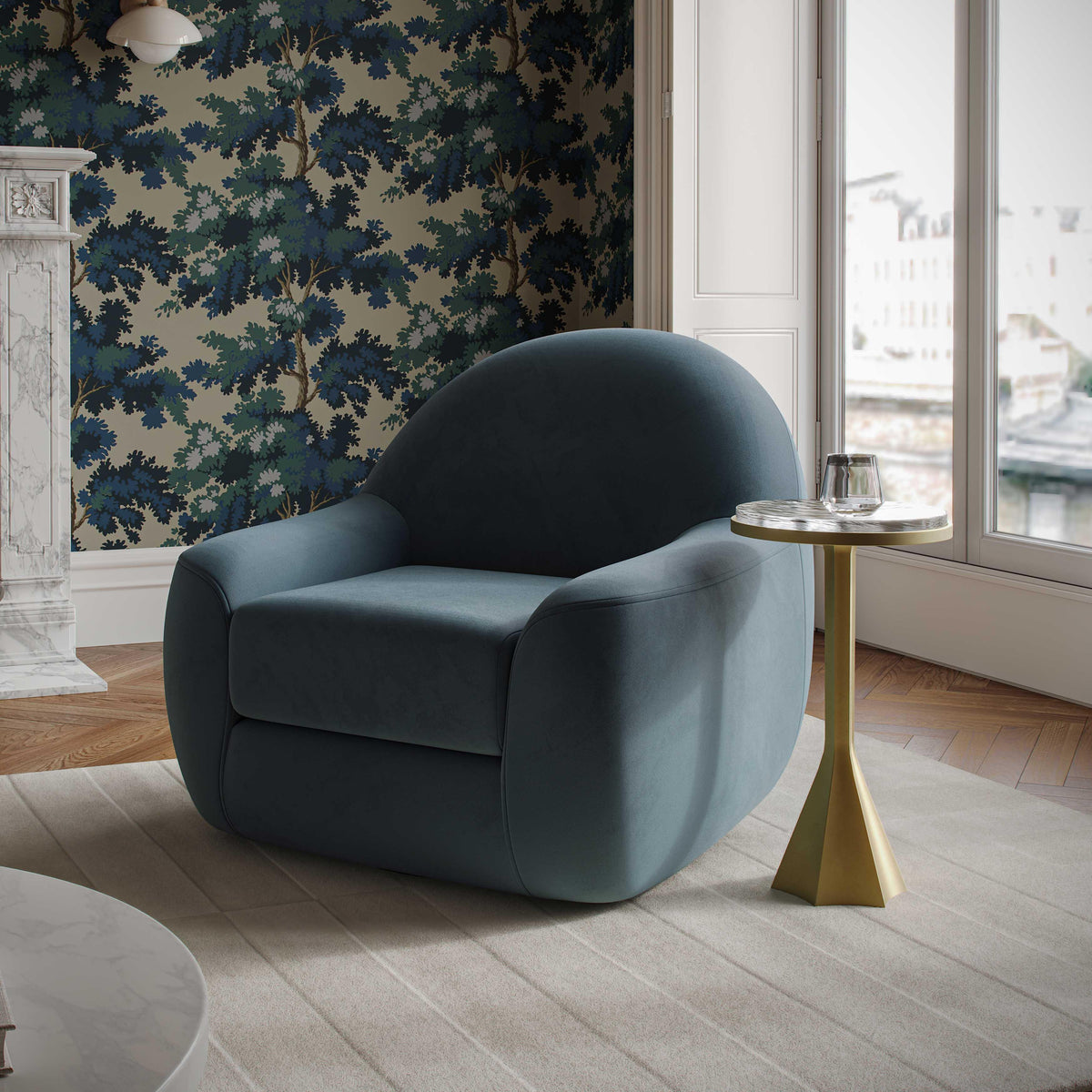 Tiago Dark Teal Velvet Swivel Chair
