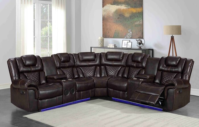 Alexa2023 Brown Reclining Sectional – Comes with a FREE Rug!