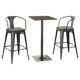 Cavalier  Square Bar Table Set Dark Elm and Black