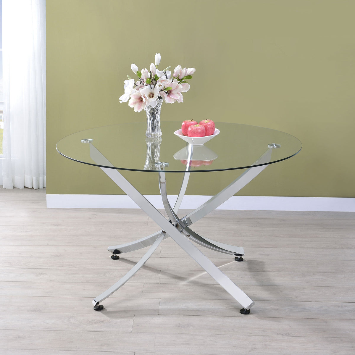 Beckham Round 46-inch Glass Top Dining Table Brass