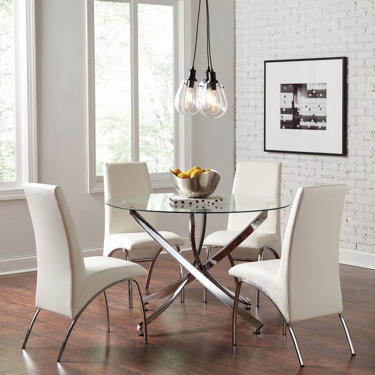 Beckham Round 46-inch Glass Top Dining Table Brass
