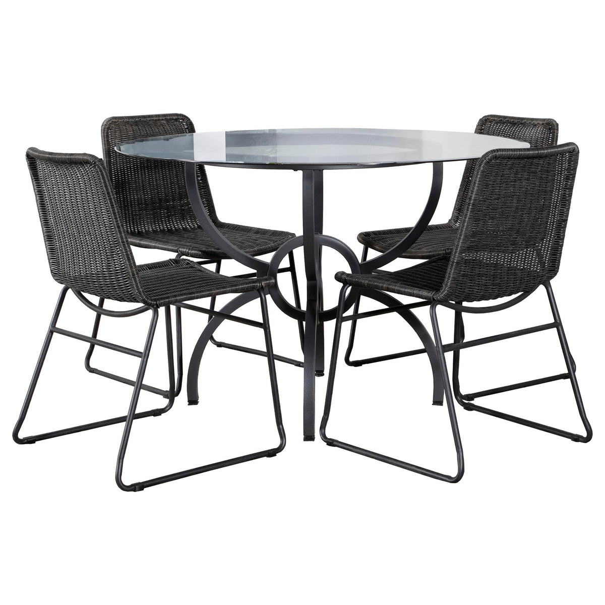 Aviano  Round Glass Top Dining Table Set Gunmetal