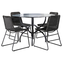 Aviano  Round Glass Top Dining Table Set Gunmetal