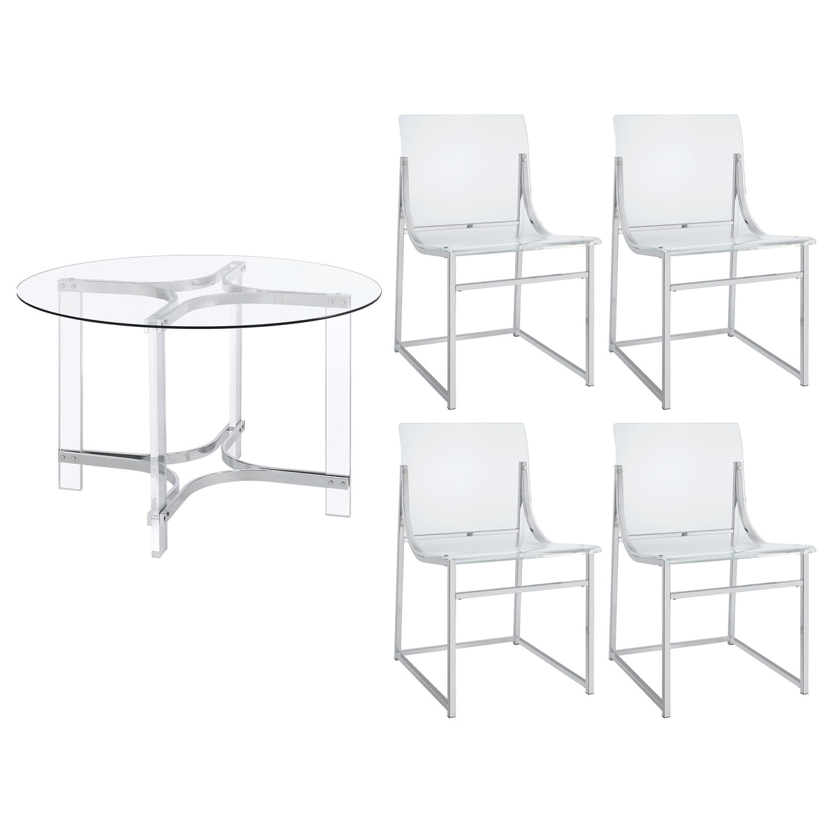 Keeling  Round Glass Top Acrylic Dining Set Chrome