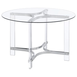 Keeling 47-inch Round Glass Top Acrylic Dining Table Chrome