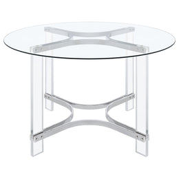 Keeling 47-inch Round Glass Top Acrylic Dining Table Chrome
