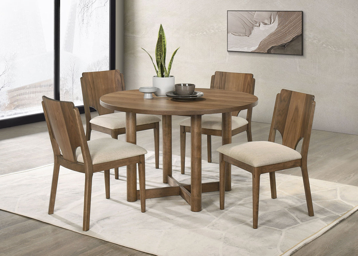 Crestmore  46-inch Round Wood Dining Table Set Walnut