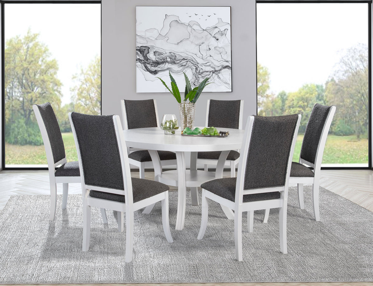 Judd  54-inch Round Wood Dining Table Set Pearl White