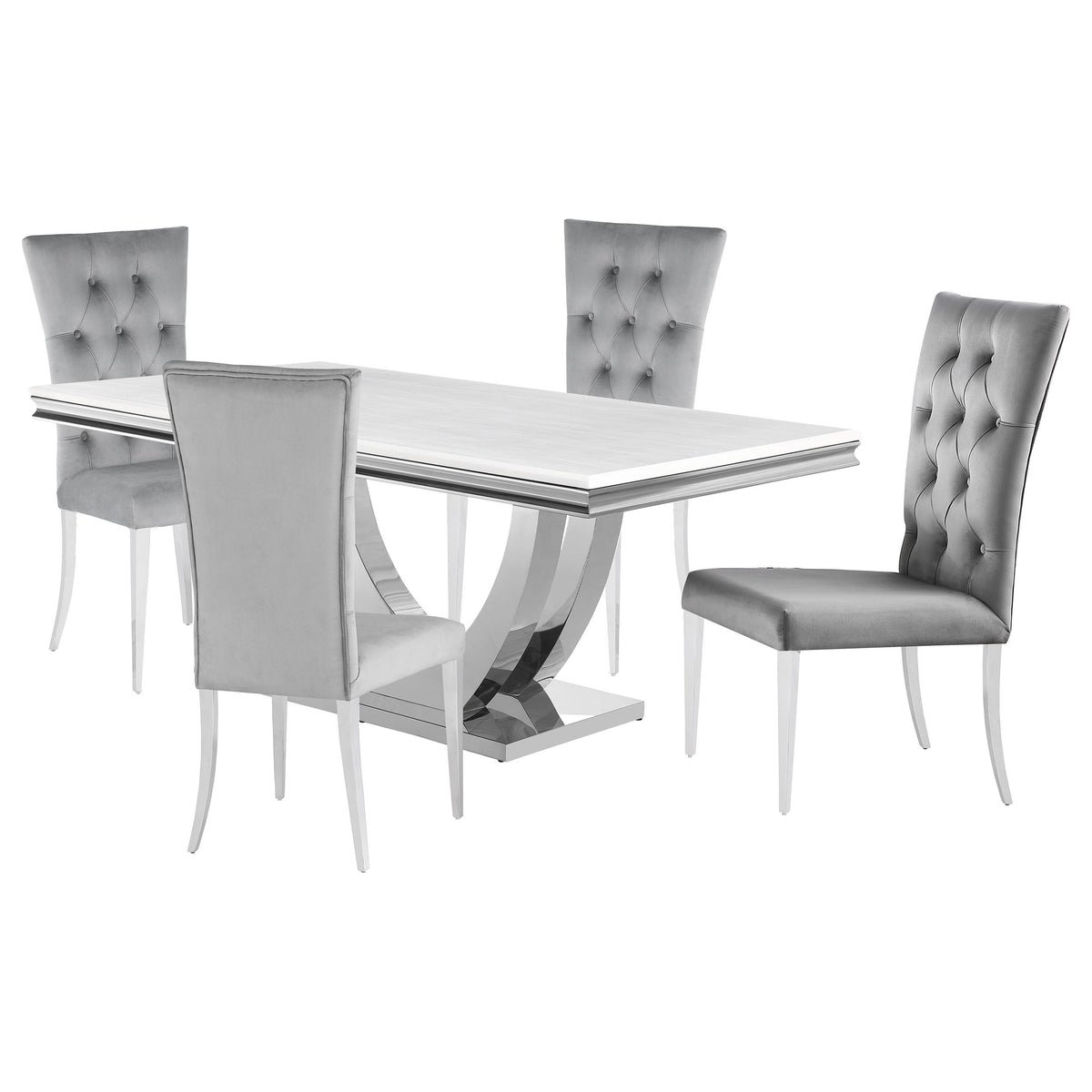 Kerwin  Rectangular Dining Table Set Grey and Chrome