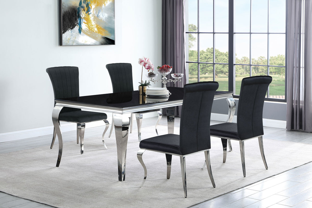 Carone  81-inch Rectangular Black Glass Dining Set Black