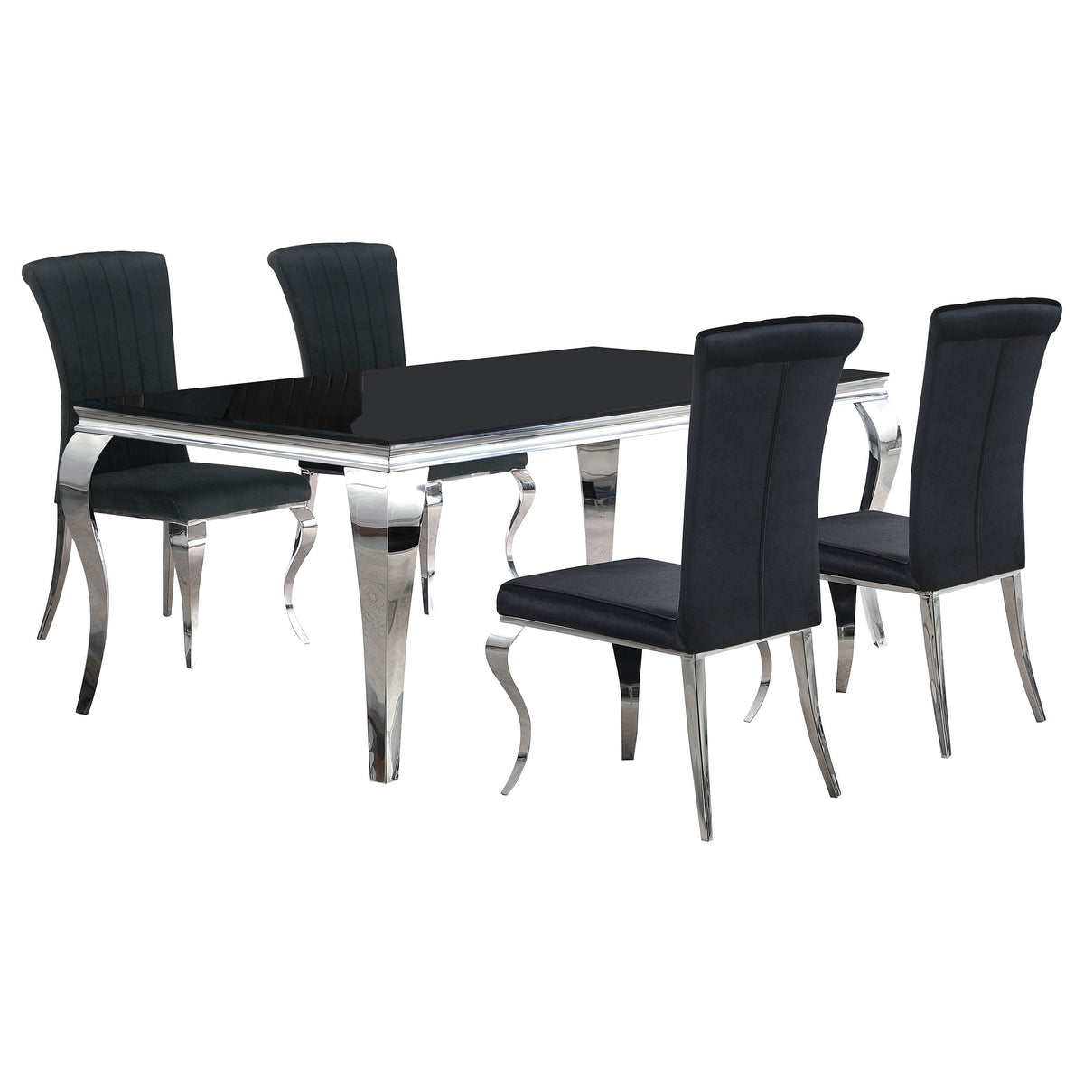 Carone  81-inch Rectangular Black Glass Dining Set Black