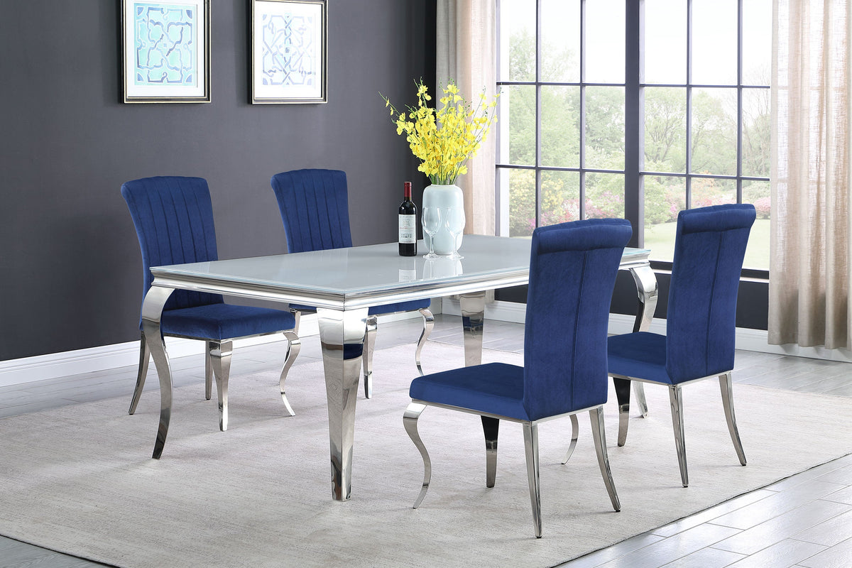 Carone  81-inch Rectangular White Glass Dining Set Black