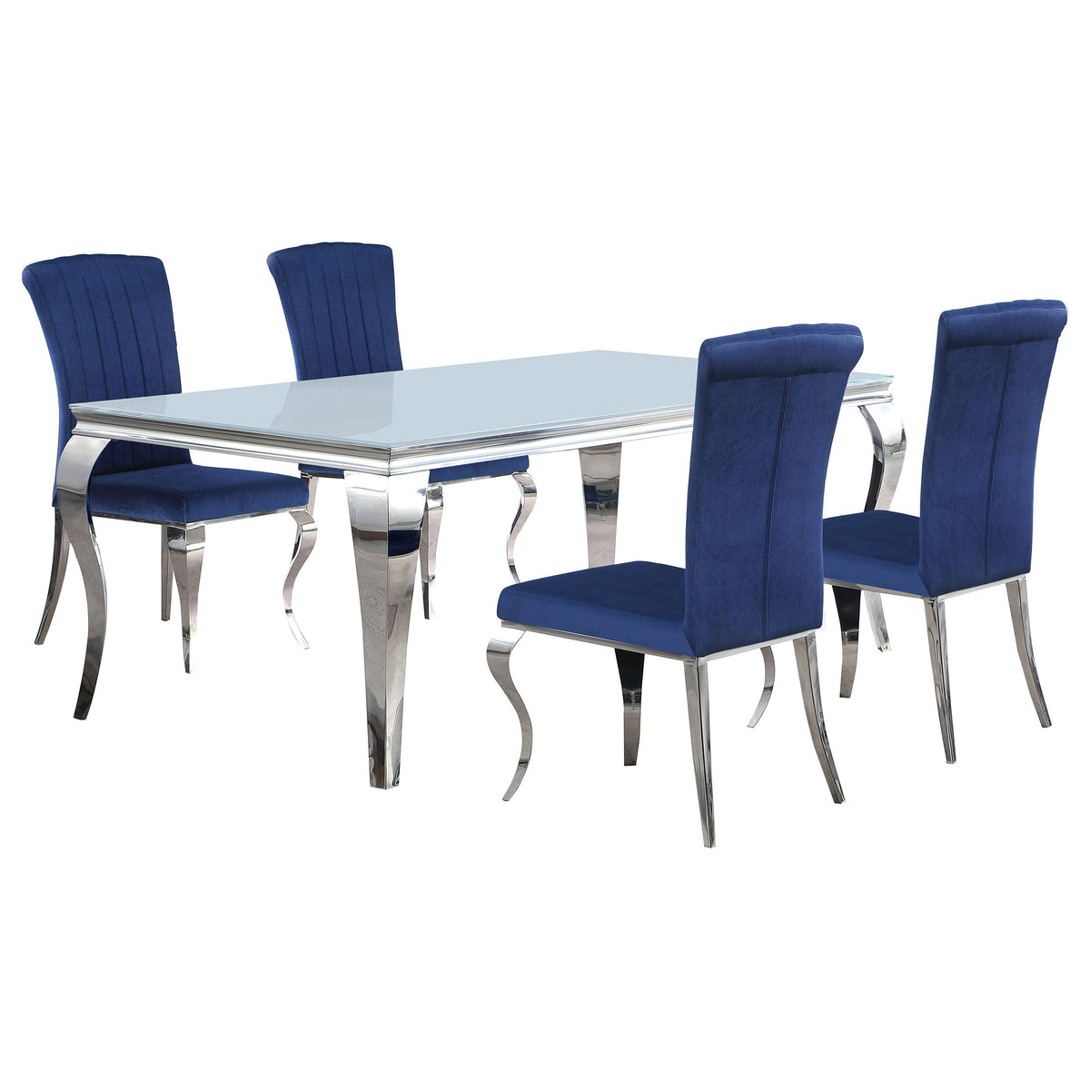 Carone  81-inch Rectangular White Glass Dining Set Black