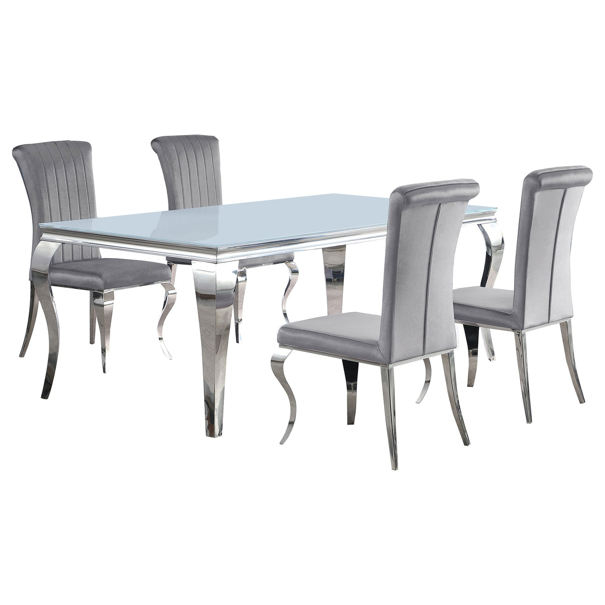 Carone  81-inch Rectangular White Glass Dining Set Black