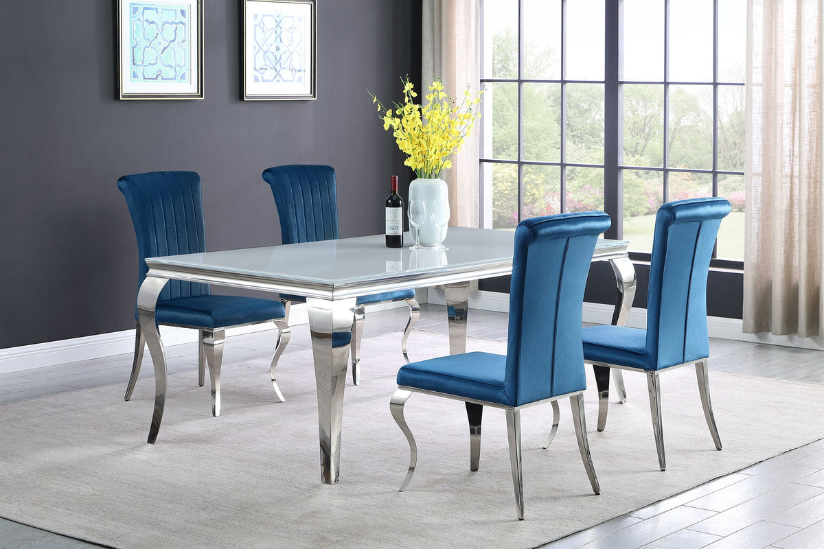 Carone  81-inch Rectangular White Glass Dining Set Black
