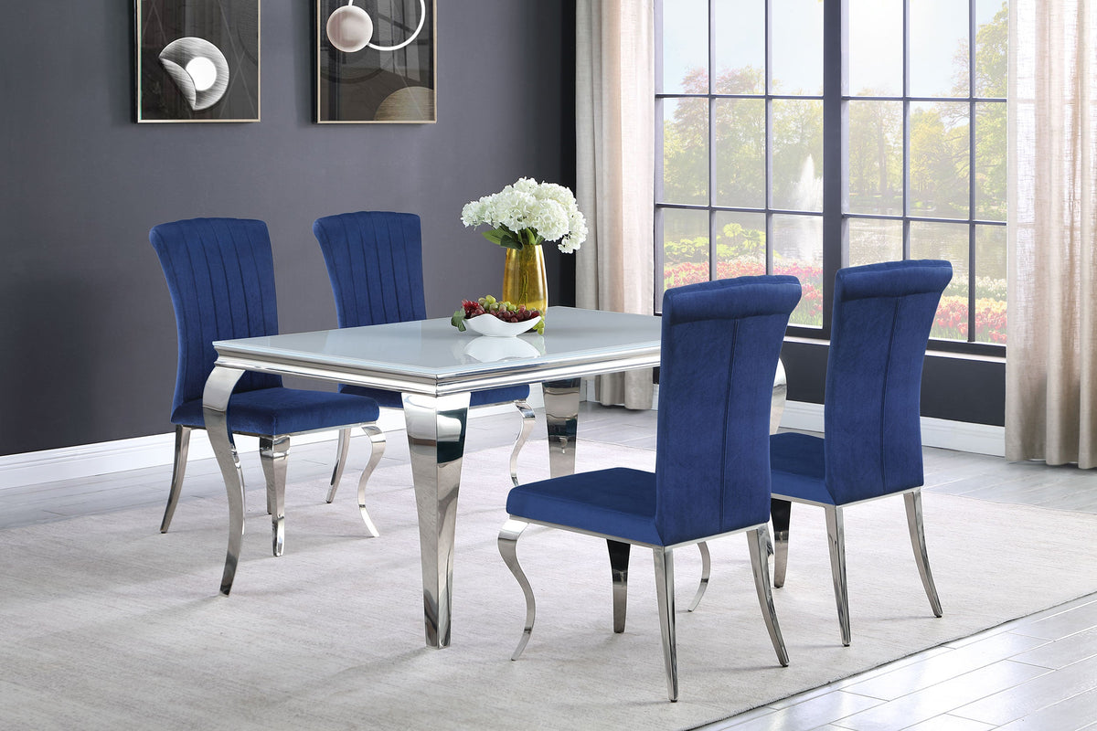 Carone  61-inch Rectangular White Glass Dining Set Black