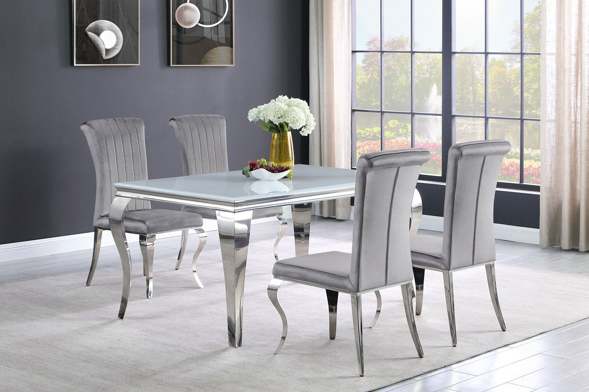 Carone  61-inch Rectangular White Glass Dining Set Black