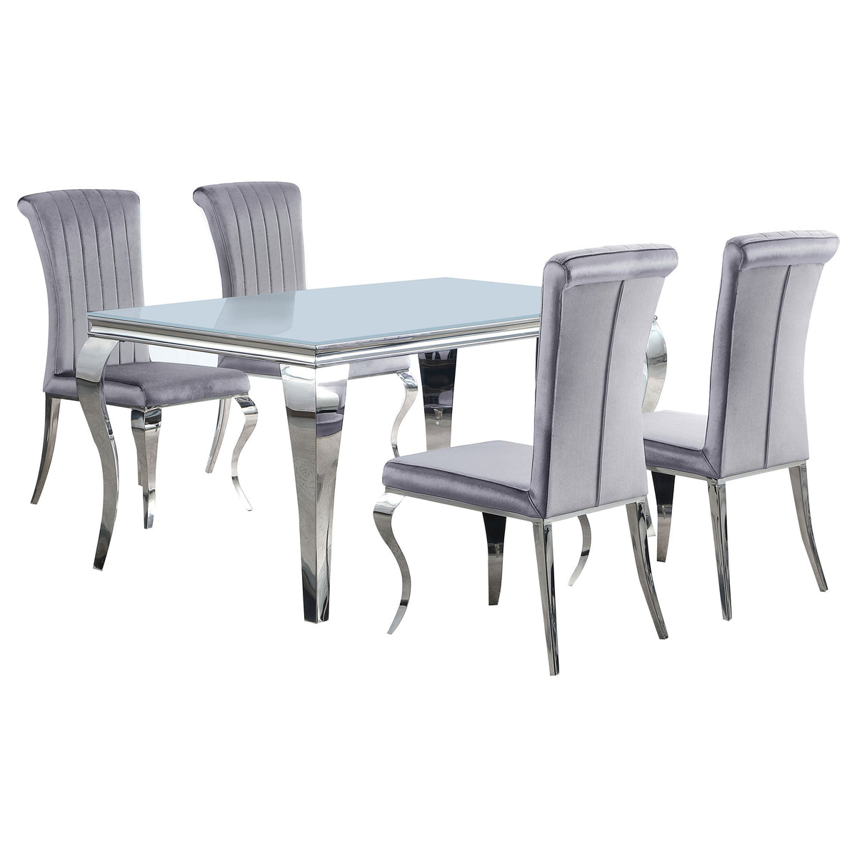 Carone  61-inch Rectangular White Glass Dining Set Black