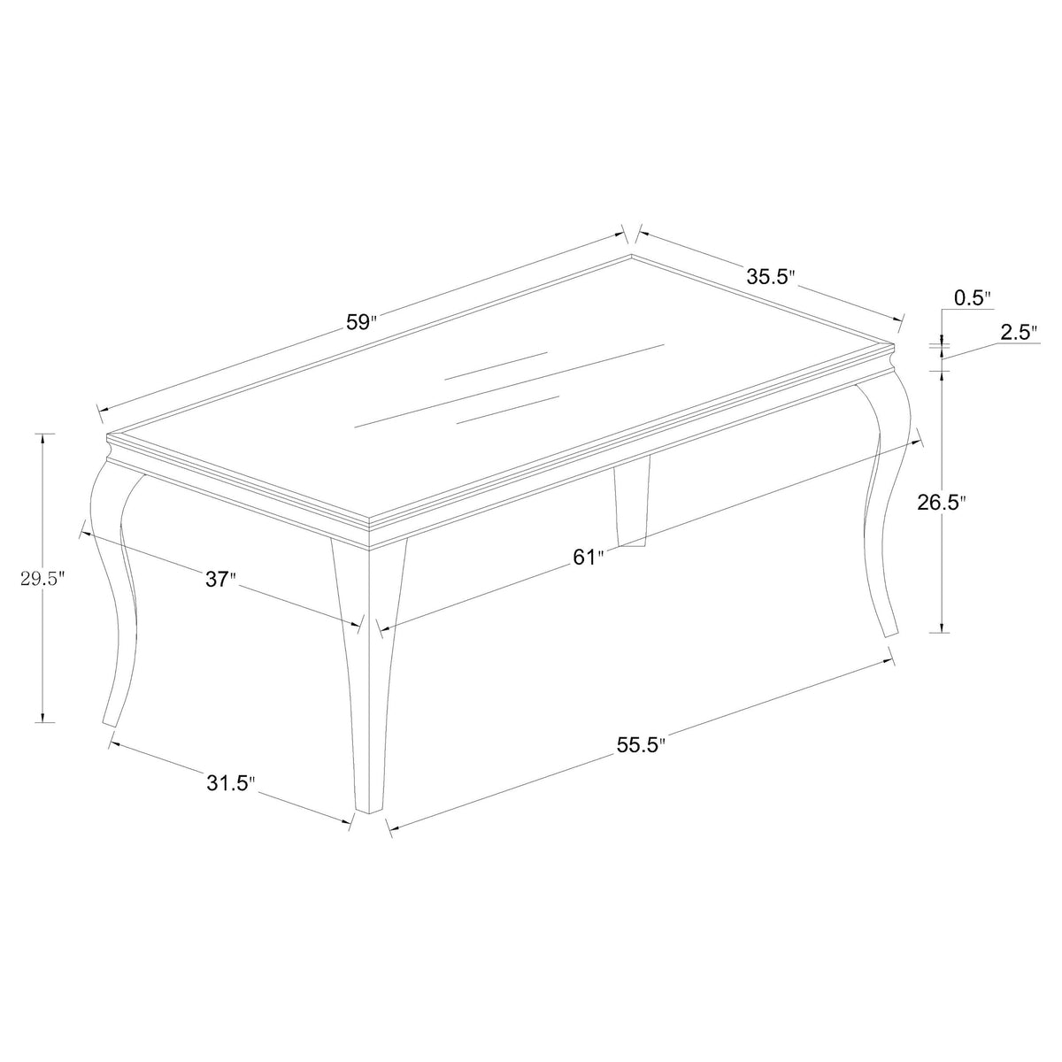 Carone  61-inch Rectangular White Glass Dining Set Black