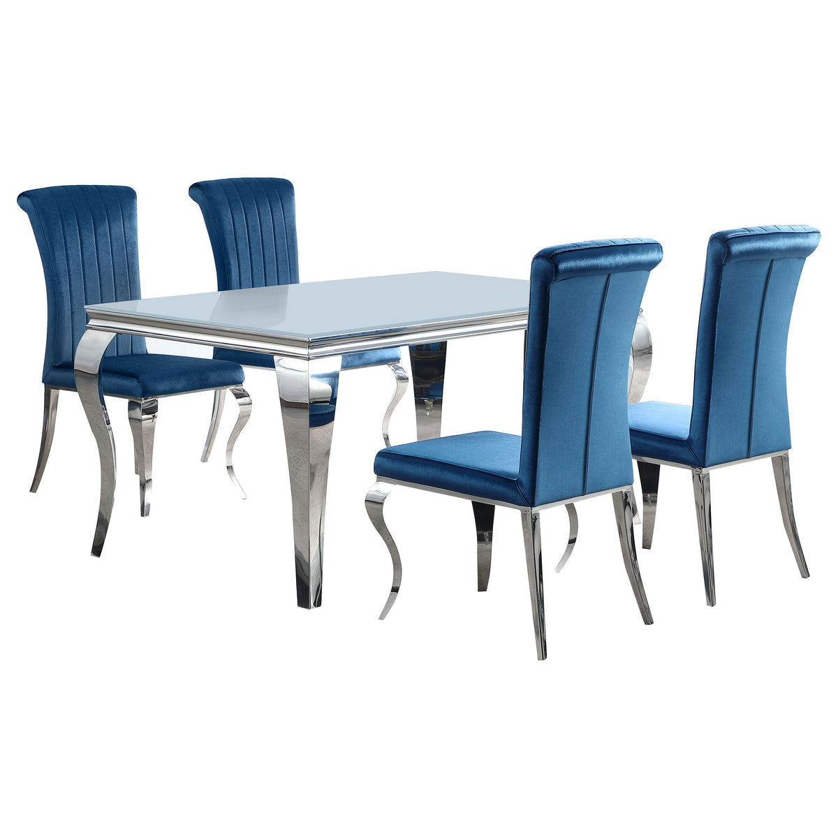 Carone  61-inch Rectangular White Glass Dining Set Black