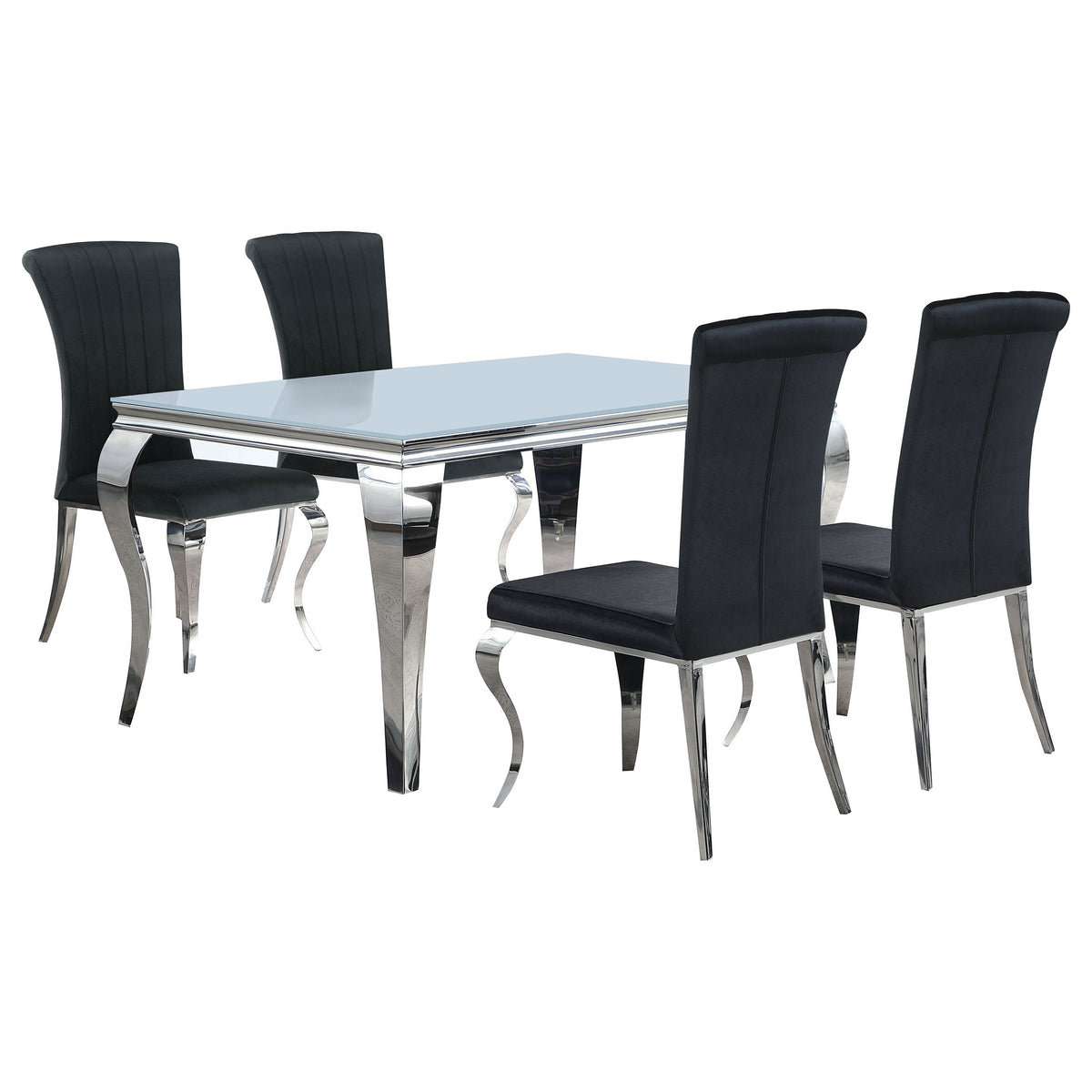 Carone  61-inch Rectangular White Glass Dining Set Black