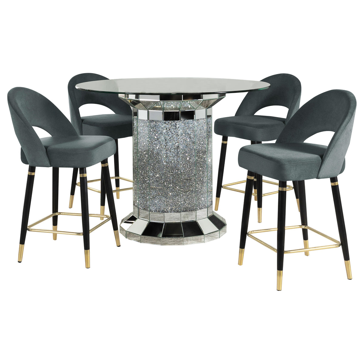 Ellie  Mirrored Counter Height Dining Table Set Black