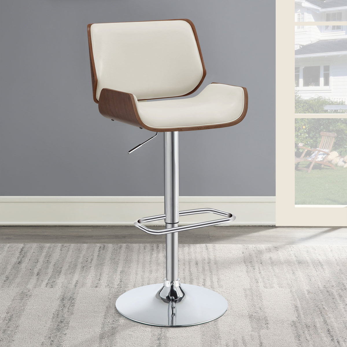 Folsom Upholstered Adjustable Bar Stool Black / Ecru and Chrome