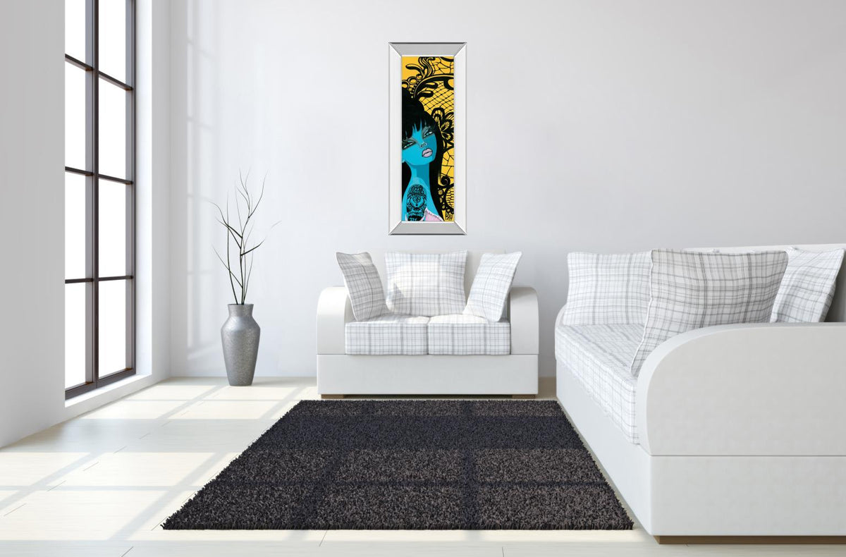 Mirrored Frame Ink Chiffon I By Bev Hogue 18X42 Mirror Frame Print