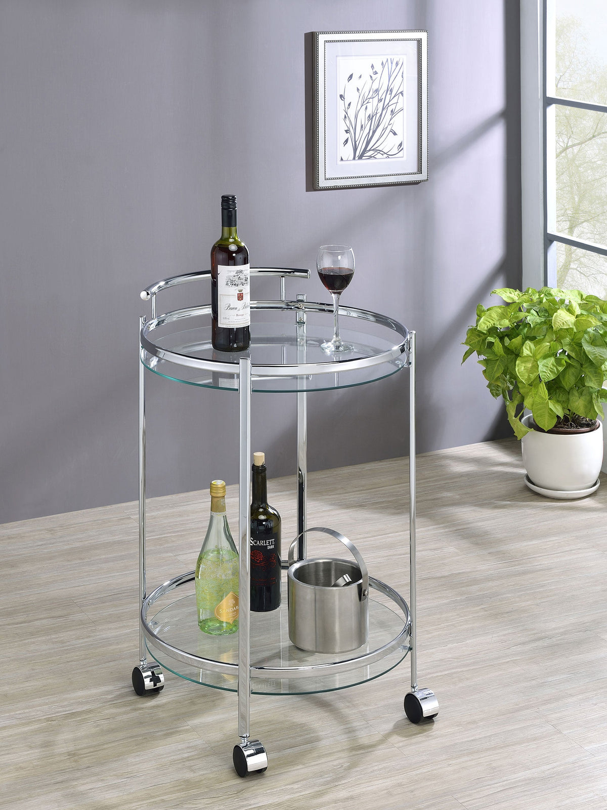 Chrissy 2-tier Round Glass Shelf Metal Bar Cart Brass