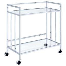 Cara 2-tier Rectangular Glass Shelf Metal Bar Cart Brass