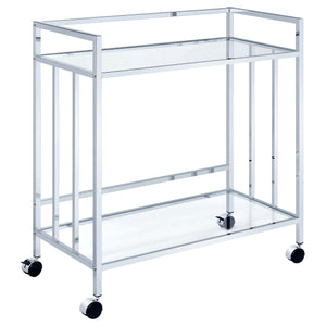 Cara 2-tier Rectangular Glass Shelf Metal Bar Cart Brass