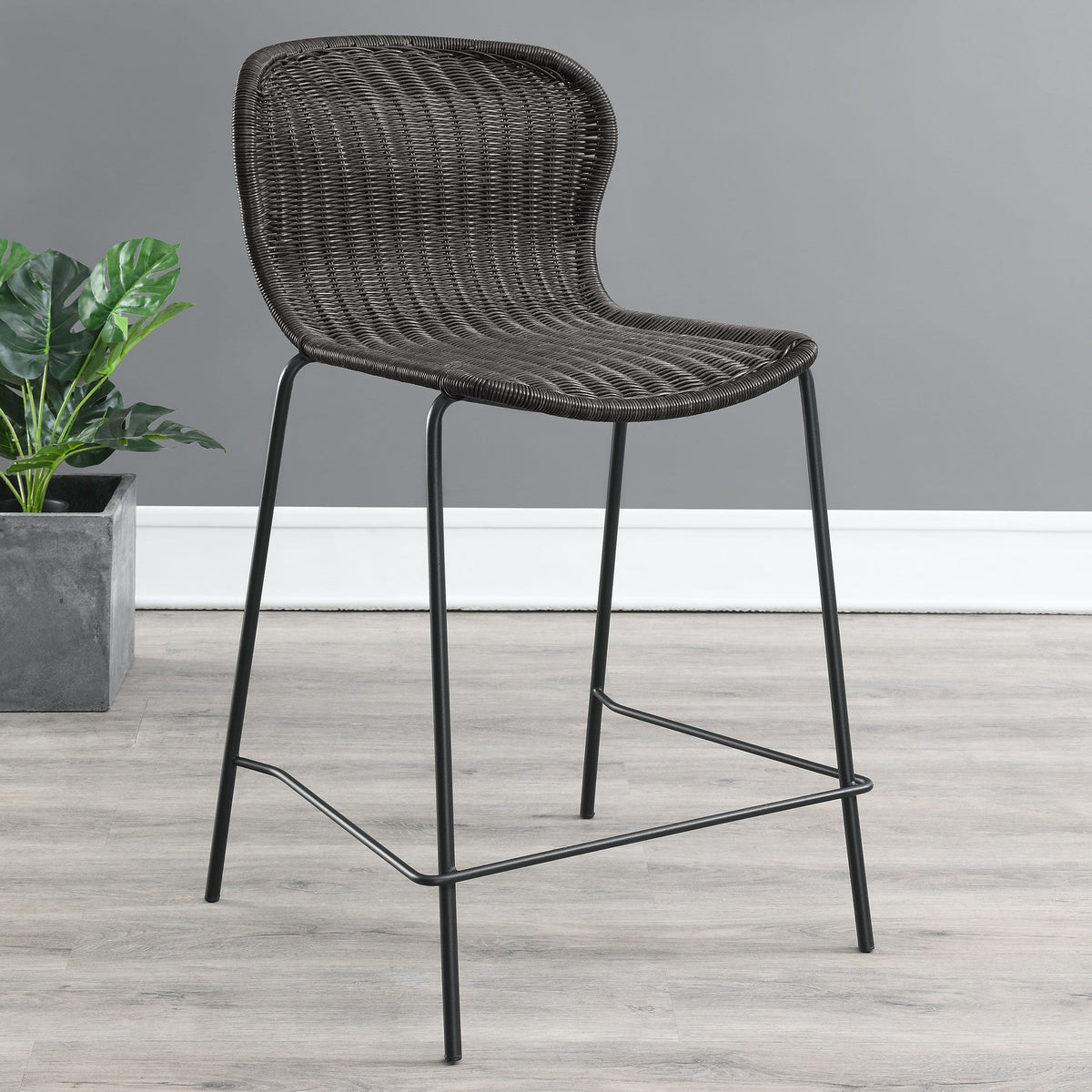 Mckinley Faux Rattan Metal Bar Chair Brown (Set of 2)