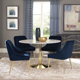 Kella  Round Marble Top Dining Set White and Gold
