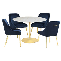 Kella  Round Marble Top Dining Set White and Gold