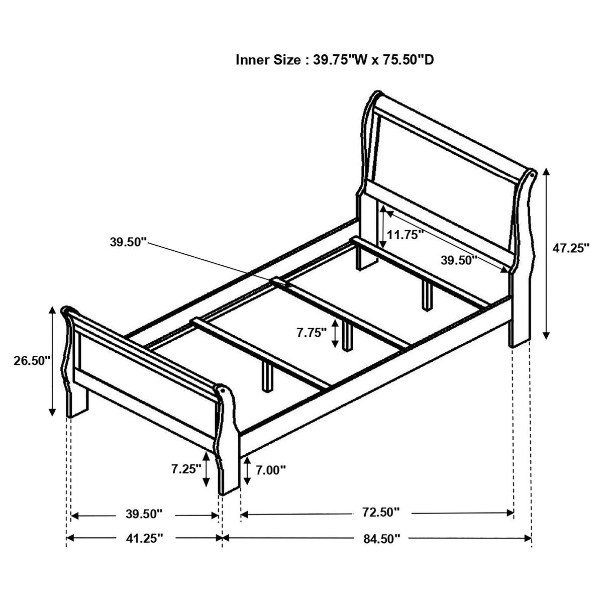 Louis Philippe 47-inch  Sleigh Panel Bed White