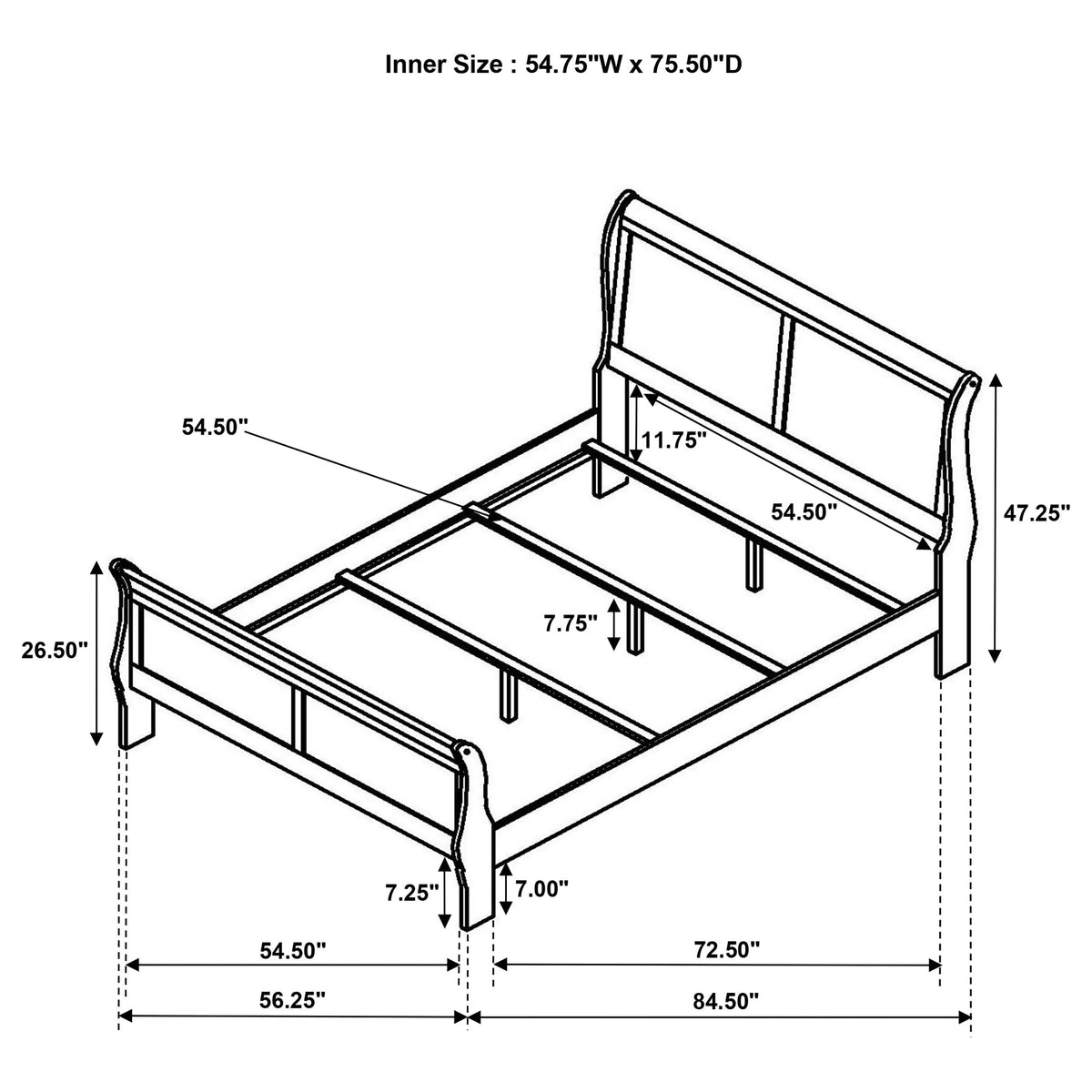 Louis Philippe 47-inch  Sleigh Panel Bed White