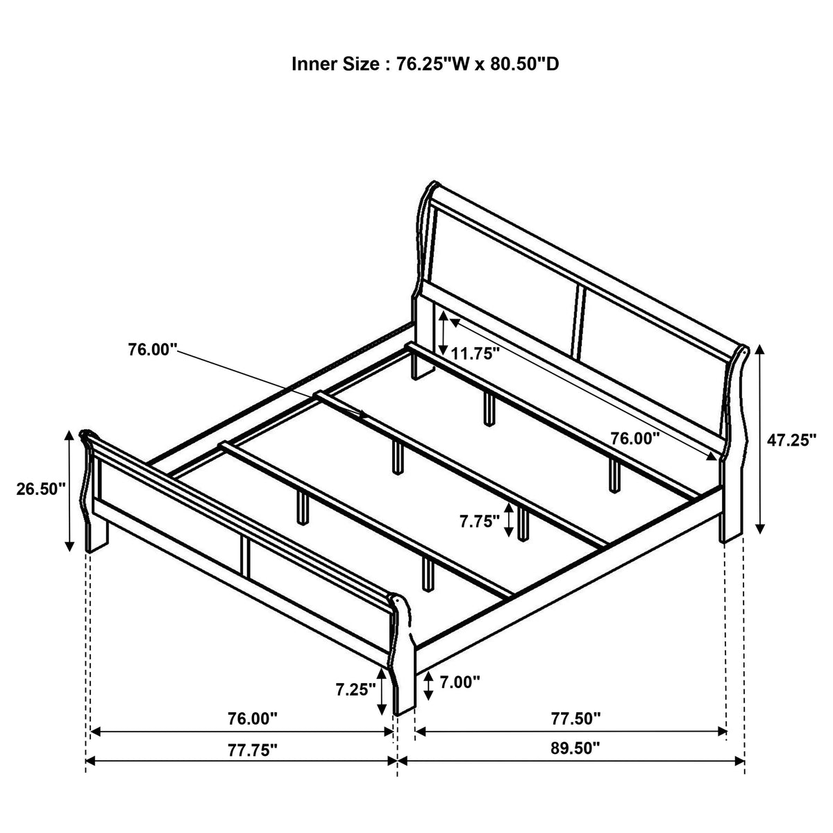 Louis Philippe 47-inch  Sleigh Panel Bed White