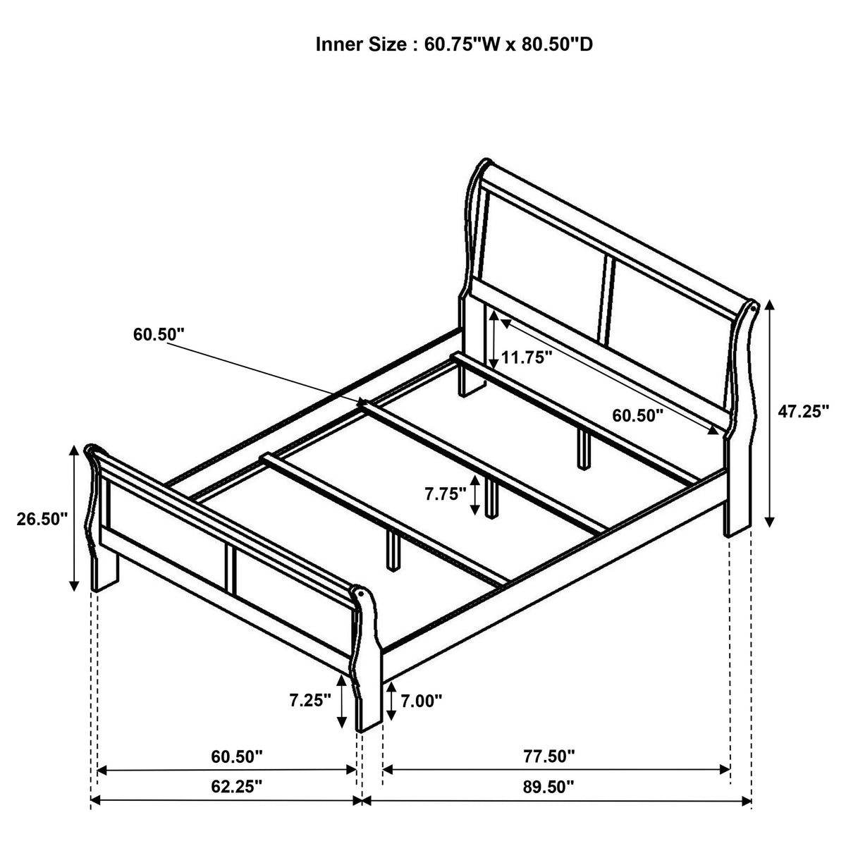 Louis Philippe 47-inch  Sleigh Panel Bed White