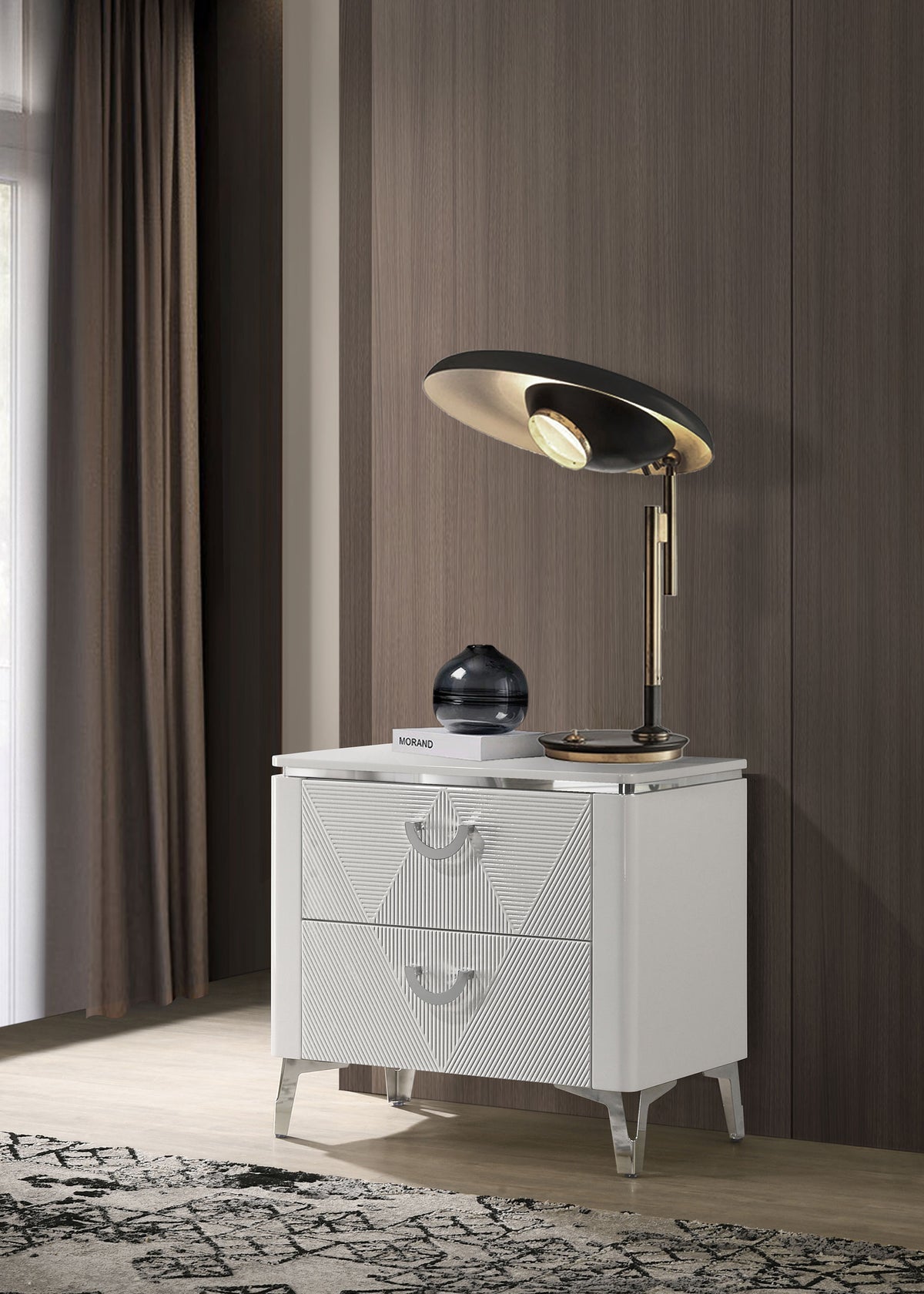 Cassia 2-drawer Nightstand Bedside Table White High Gloss