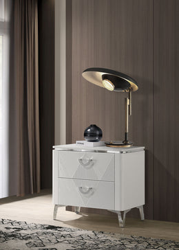 Cassia 2-drawer Nightstand Bedside Table White High Gloss