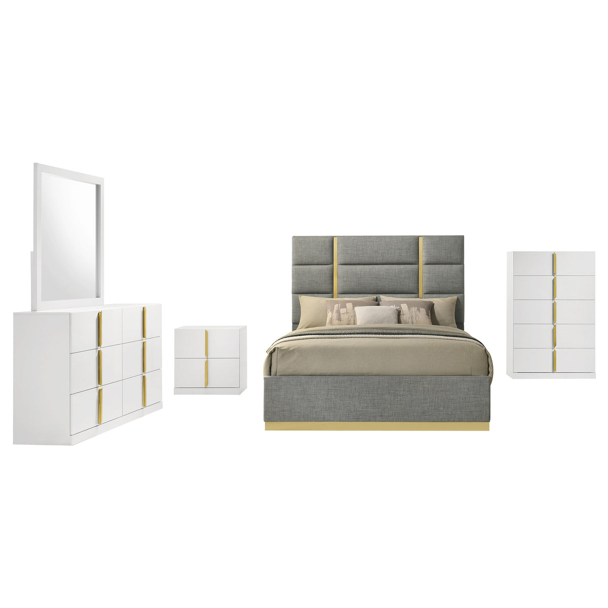 Ines  Bedroom Set Grey/Navy and White High Gloss