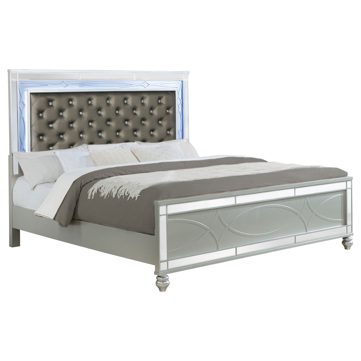 Gunnison Wood California King LED Panel Bed Silver Metallic