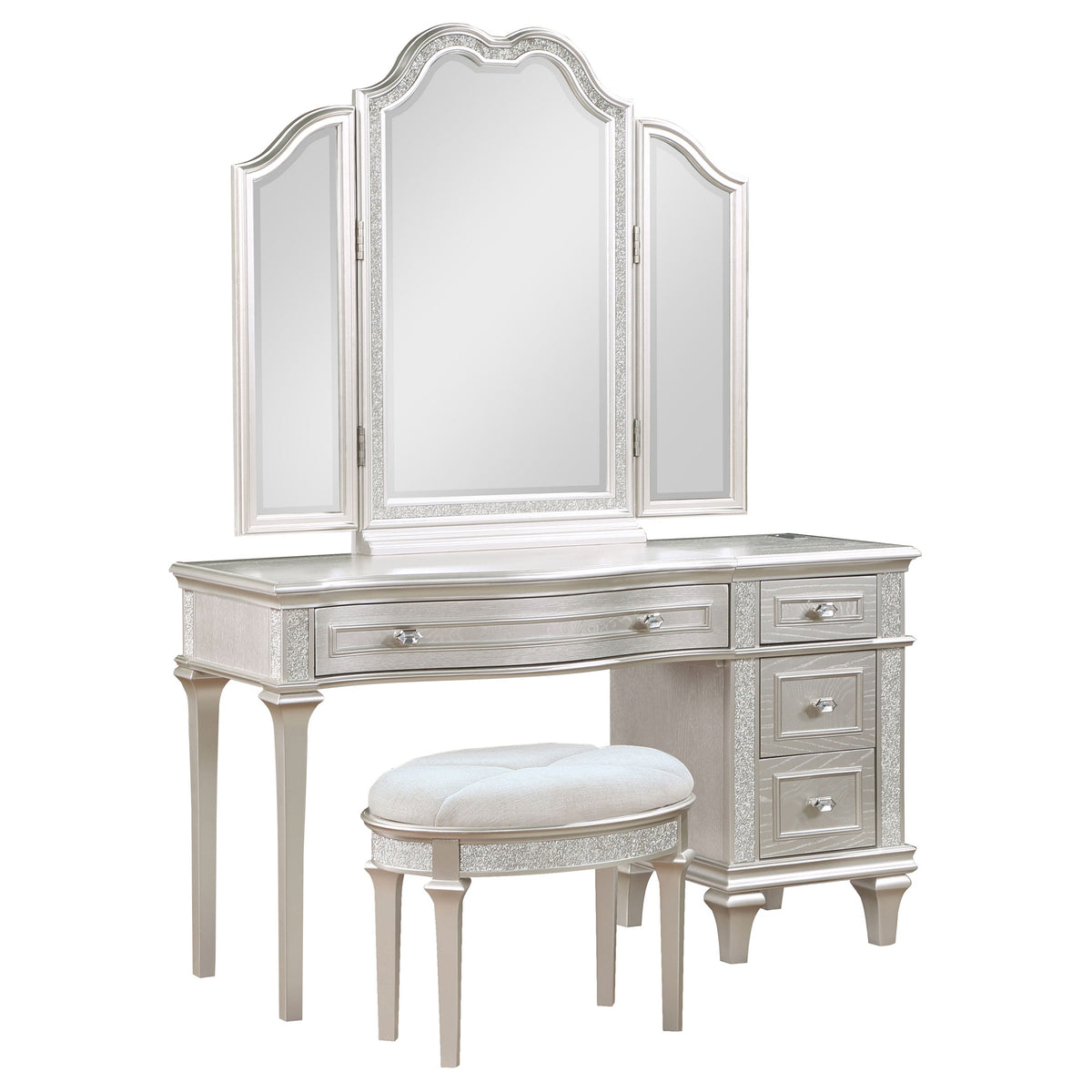 Evangeline 4-drawer Vanity Desk Makeup Table Silver Oak