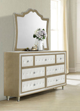 Antonella 7-drawer Upholstered Dresser Ivory and Camel