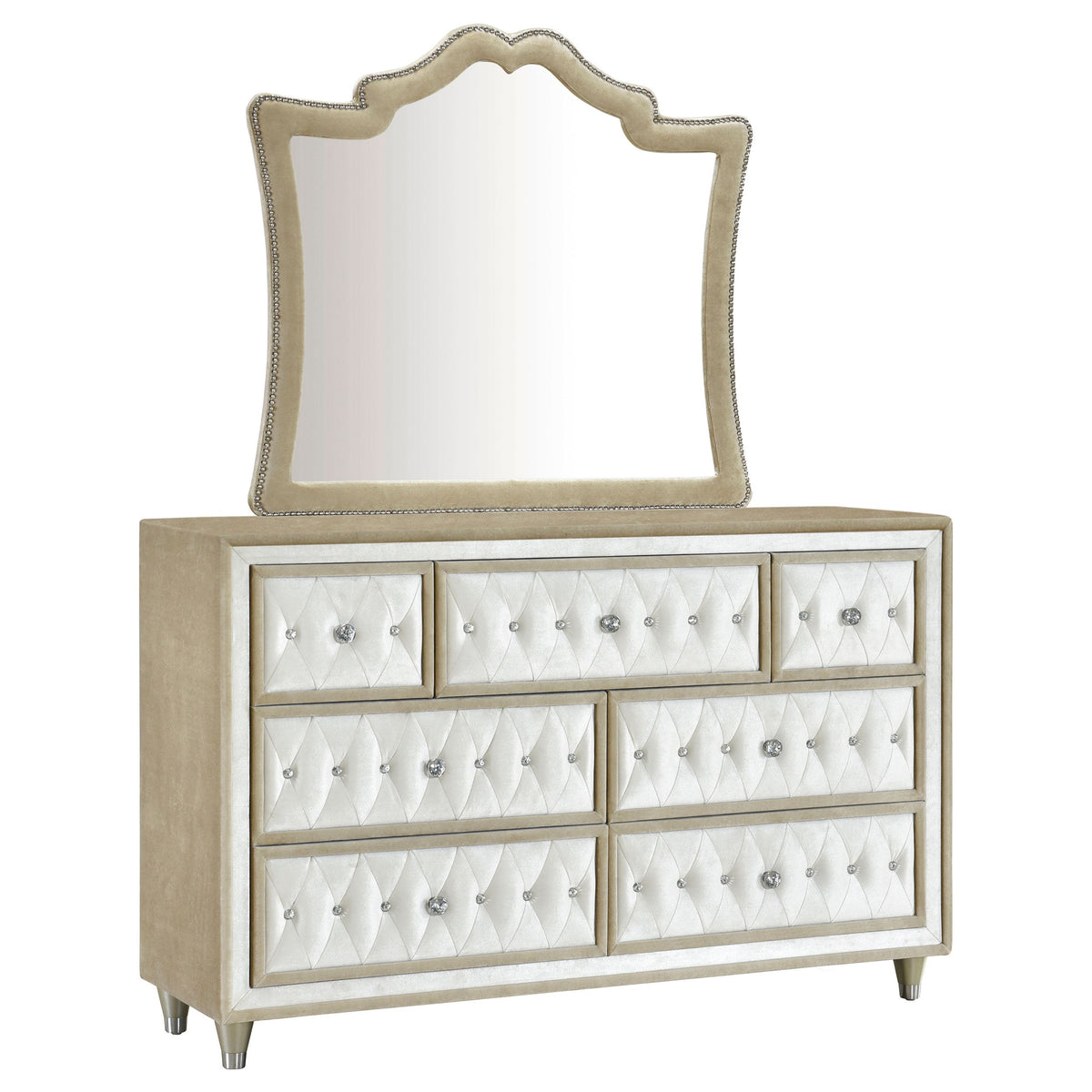 Antonella 7-drawer Upholstered Dresser Ivory and Camel
