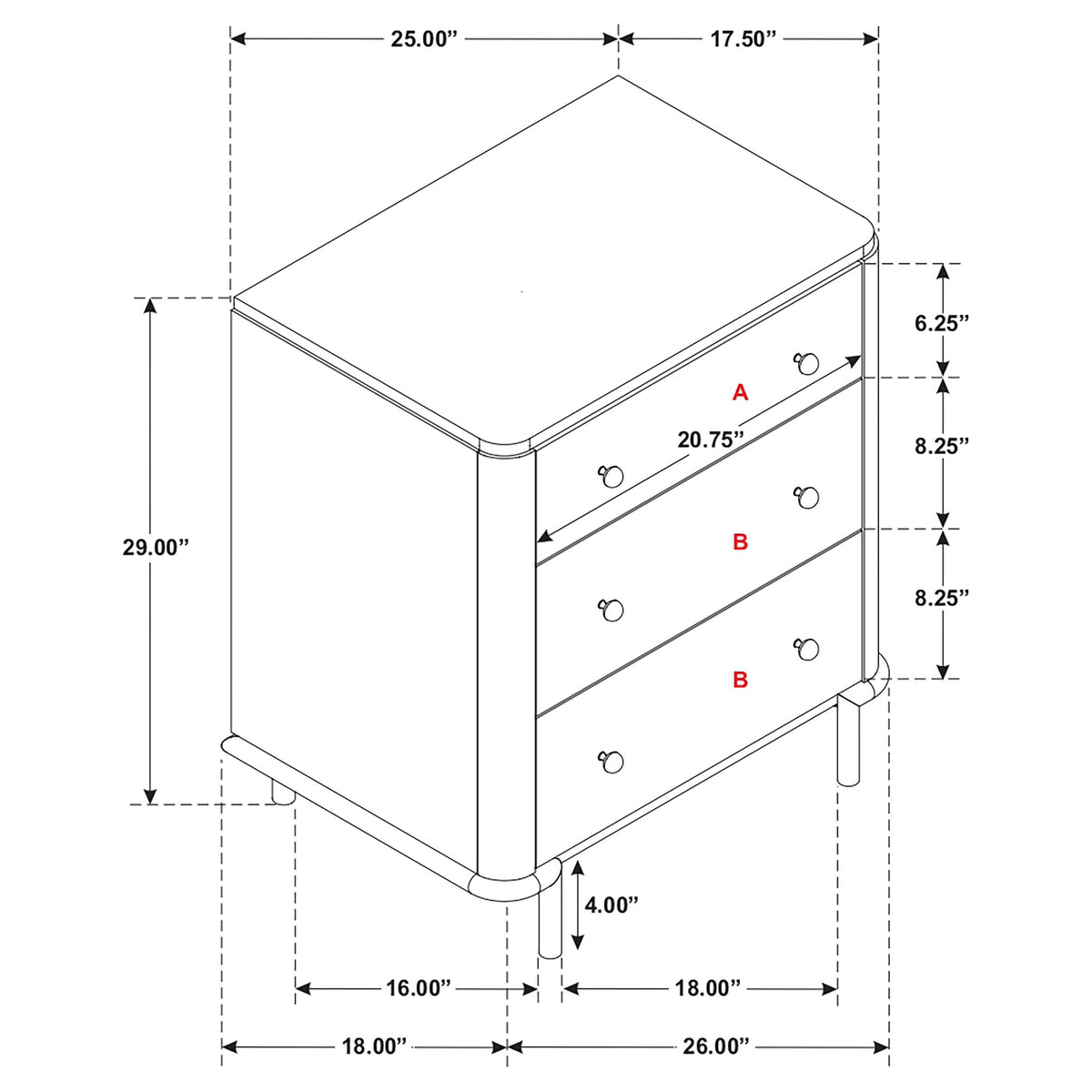 Arini 3-drawer Nightstand Black