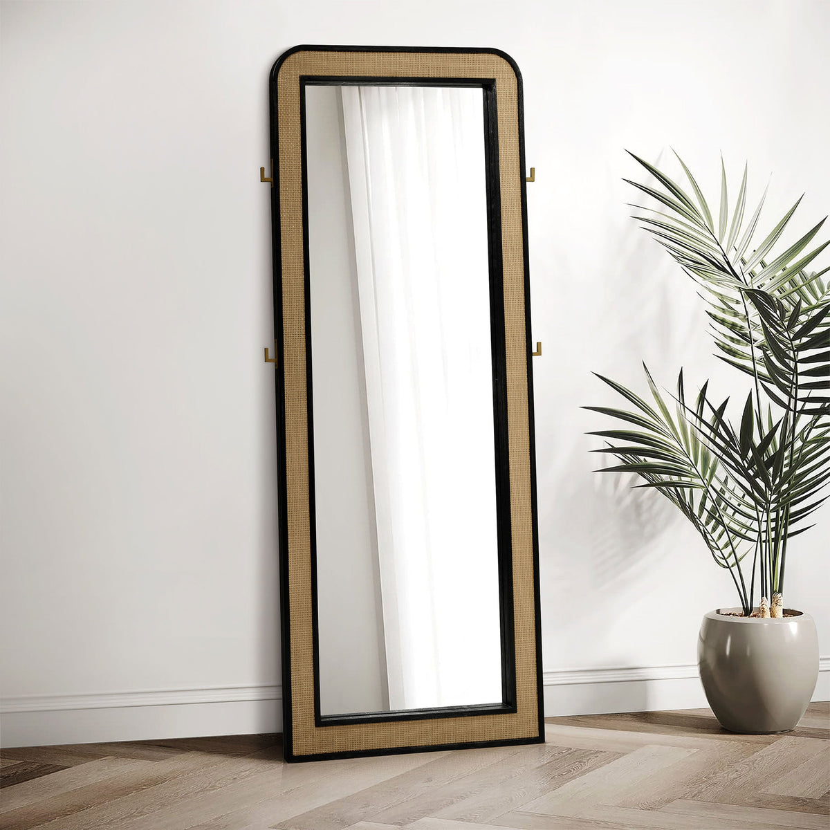 Arini Cane Weave  Length Standing Floor Mirror Black